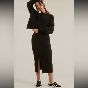 742. Sweater And Midi Skirt Set Black